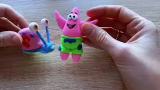 SpongeBob. Лепим Гэри из воздушного пластилина СпанчБоб квадратные штаны.
