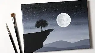 Easy Black and White Landscape for Beginners | Acrylic Painting Tutorial Step by Step