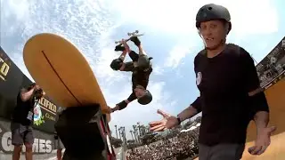 Best trick and TONY HAWK rides a SURFBOARD,  ADHD version, Pacifico Vert Best Trick California 2023