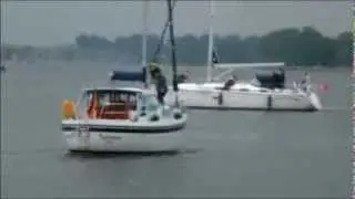 Boat maneuvers on the Schlei,Kappeln, Germany.