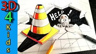 How to draw a Man in Sinkhole 3D crack in paper