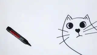 Cat Peeking Around Corner - Very Easy Drawing Tutorial