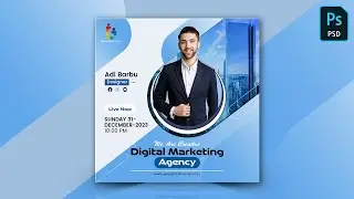 Digital marketing live webinar and corporate social media post template tutorial in Adobe Photoshop