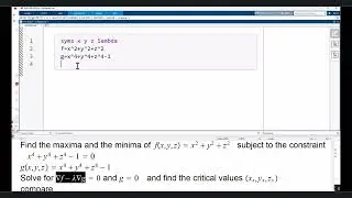 MATLAB BASIC EXAMPLE LAGRANGE MULTIPLIERS