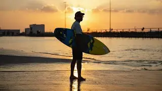 Mohammed Rahma chasing waves at Surf Abu Dhabi
