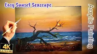 Acrylic Landscape Painting Lesson /Seascape / Driftwood