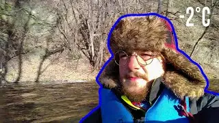 Canoeing down the river in the winter