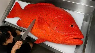 Master Sushi Chef Preps Rare Leopard Coral Grouper | ASMR Fish Butchery & Sushi Art