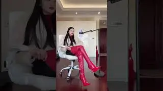 Red overknee boots