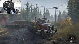 Repair of Drummond Island Bridge - Snowrunner(International HX 520) | Thrustmaster TMX gameplay