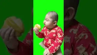 Large Chinese Kid Eating Star Fruit Green Screen