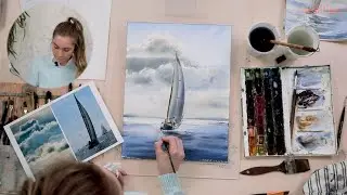 Как нарисовать море акварелью | Как нарисовать парусник акварелью| Уроки акварели для начинающих