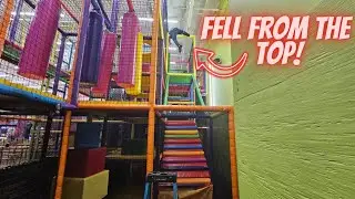 Electrician working on indoor playground. She fell all the way down!