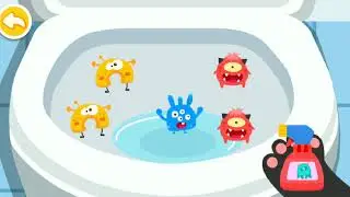 Baby Panda Cleaning Bathroom~Suck up the bugs with a vacuum cleaner~Kids learning Video Easy and Fun