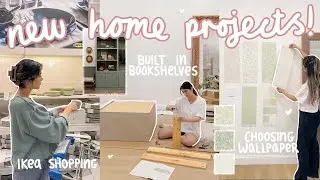 DIY BUILT IN BOOKSHELVES ✨ ikea shop with me, building cabinets + new wallpaper!