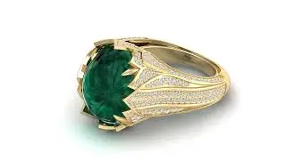 Cabochon Emerald studded Pave Diamond Ring rendered by Cad & Render