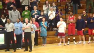 Christine Dee singing the Star Spangled Banner, West Rowan High School Basketball