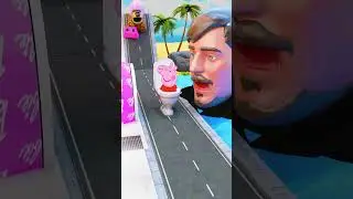 Crazy Frog & Weird Cars Cross Barbie Bollard Pushing into Giant MrBeast