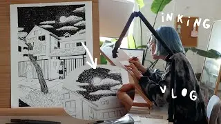 inking pages for my graphic novel ✦ art studio vlog