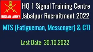 HQ 1 Signal Training Centre Jabalpur MP Recruitment 2022 । Apply MTS CTI Vacancy Vacancy HQ 1 STC