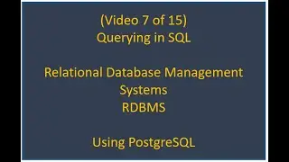 RDBMS 7/15 - Basics to SQL queries  Simple CRUD operations