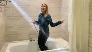 Wetlook 💧Getting wet in the shower in wet Levis jeans and a denim shirt 