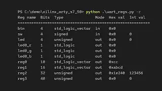 VHDL registers UART test interface generator