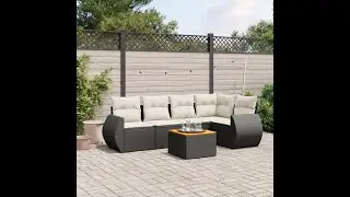 6-delige Loungeset met kussens poly rattan zwart