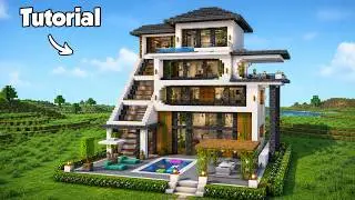 Minecraft: How to Build a Modern House Tutorial (Easy to Follow) #50 - Interior in Description!