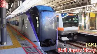 E353 series trains at Shinjuku Station, Tokyo, Japan, September 2024