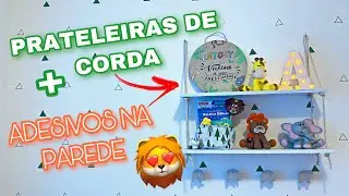 FAÇA VOCÊ MESMO: PRATELEIRA DE CORDA FÁCIL + ADESIVOS NA PAREDE | DECORAÇÃO QUARTO DE BEBÊ SAFARI