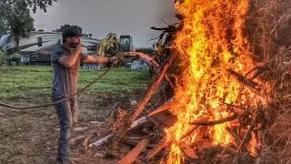 How's it Goin' as He Sprays Diesel Fuel on Bonfire 🙀