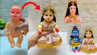 very easy Cute Parvati idol making with old doll 😍/step by step #diy @pritiartandcraft23