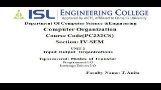 CSE CO  Lecture-10  UNIT-2   I/O ORGANIZATION  -----  Modes of Transfer