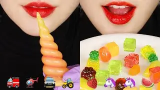 SUGAR ICING COOKIES ASMR FRUITS JELLY EATING SOUND ASMR EMOJI FOOD ASMR 🚜