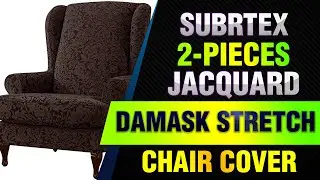 subrtex 2-Pieces Jacquard Damask Stretch Arm Chairs Wingback Chair Cover Waffle Fabric Wing Back