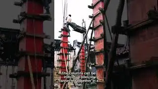 Pouring concrete pile foundation with wooden mold process