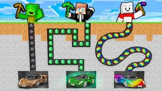JJ vs Mikey vs Carrie: SPORTCAR MINE BATTLE in Minecraft - Maizen