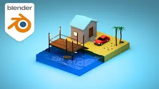 BLENDER TIMELAPSE| Modelling  3d isometric beach scene in blender