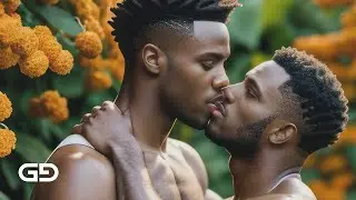 Kiss, like flower, like water. Orange lily, African men.