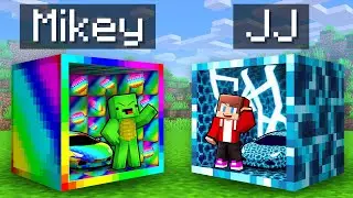 Mikey RAINBOW vs JJ STORM Tiny Base Inside a Block in Minecraft (Maizen)