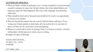 Writing a Letter of Request & a Letter of Apology - (Writing - Video Lessons and Notes- KCSE)