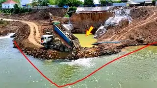 Incredible..! Pushing Stone 10 Wheel Trucks Updated Project Into River Foundations By Komatsu