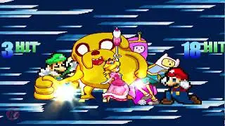Mario and Luigi and Peach  vs  Finn and Jake and Princess Bubblegum