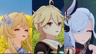 Lumine, Aether and Shenhe, singing Yunjin's Opera, In All Languages
