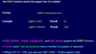 SQL 085 Numeric Scalar, SQRT or Can I get a number's square root?