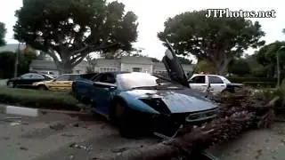 Lamborghini Murcielago crashing into palm tree In Beverly Hills