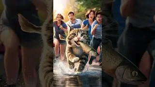 cute kitty catched a fish and run 🥰❤