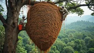 GIANT BEEHIVE: Discovered and Harvested on the Tallest Tree in the Forest