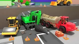 Dump Truck overturned - Wheeled drill rig drills wall tunnel construction | 3D Construction Vehicles